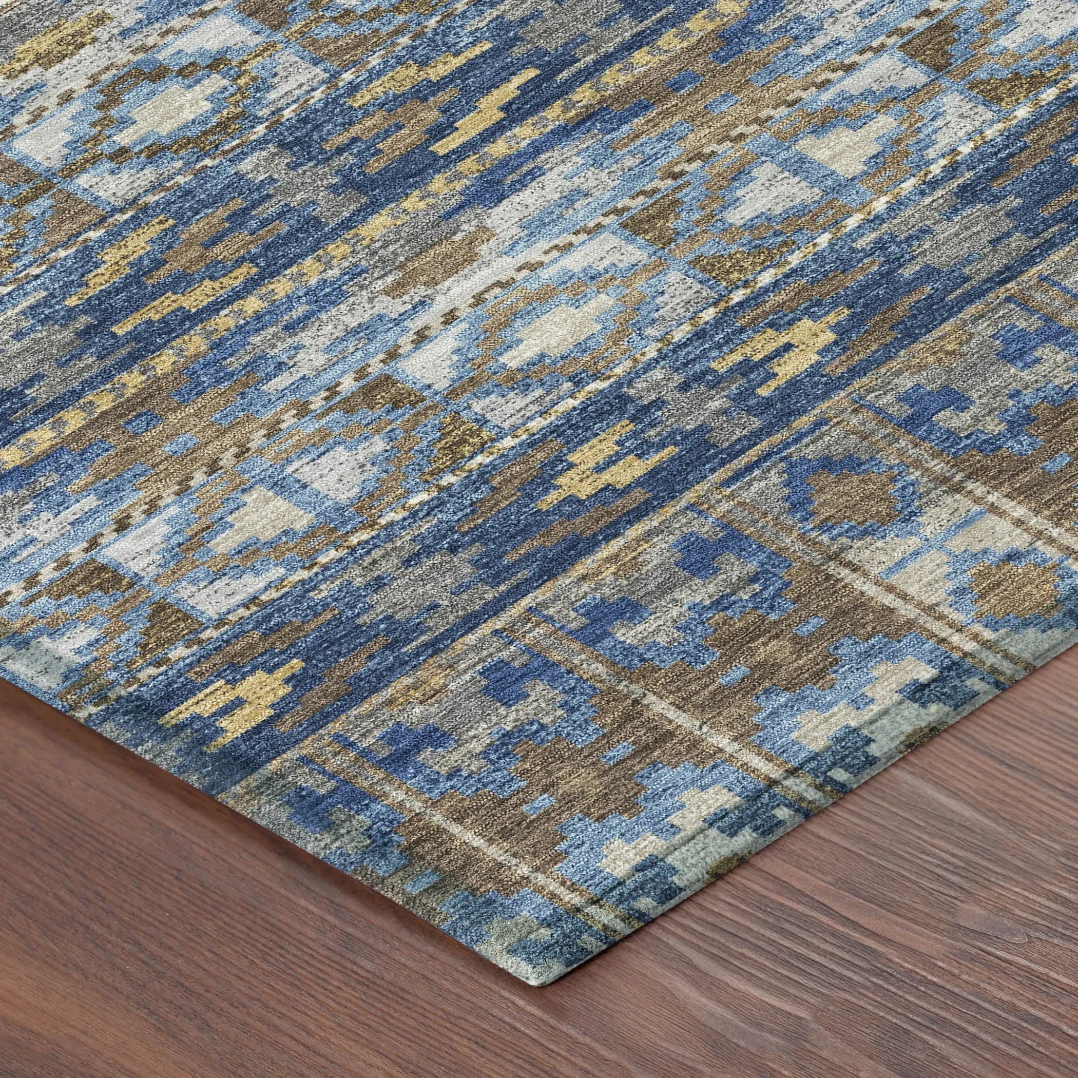 3' X 5' Navy Blue And Blue Geometric Washable Indoor Outdoor Area Rug Homeroots Outdoor